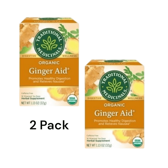 ( 2 Pack ) Traditional Medicinal Herbal Ginger Aid, Organic Tea Bags, 16 Count