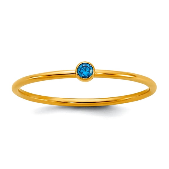 1/20 14k Gold Filled Aqua Blue Cubic Zirconia Bezel 1.0mm Stacking Ring Size 7 Ring for Women
