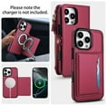 thumbnail image 2 of Designed for iPhone 11 Multi-Function Wallet Phone Case,With Shoulder Strap&Wrist Strap,Cash Pocket&Card Slots,Zipper Purse,Magnetic Detachable PU Leather Flip Phone Case,Red, 2 of 9