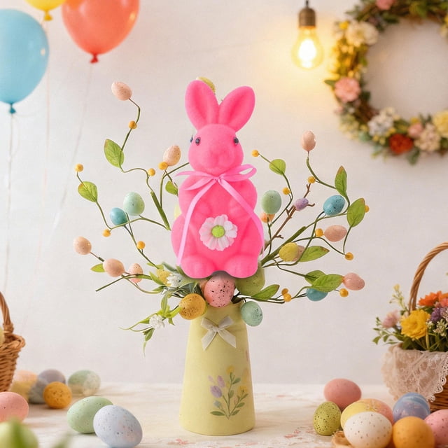 CY5O5ee Flocked Rabbit Easter Decorations Colorful Cute Rabbit Figurines Spring Table Centerpieces Standing Tabletop Ornament for Wedding Birthday Party Garden Indoor Outdoor Home Decor