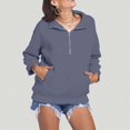 thumbnail image 2 of Women's Casual Half Zip Hoodie Stand Collar Loose Fit Solid Color Pullover Sweatshirt Comfortable Warm Winter Top, 2 of 2