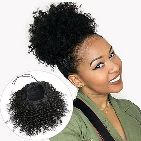Natural Drawstring Ponytails 100% Real Human Hair for African Black Women  Girls Kids,short Afro Puffs Hair Buns Kinky Curly Hairpieces With 2 Stable  Combs (8 Inch,#1B Natural Black ) | Walmart Canada