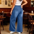 thumbnail image 7 of IFNWSV Denim Pants for Women Plus Size Stretchy Wide Leg Jeans with Pockets High Waisted Loose Casual Trousers Blue XL, 7 of 7