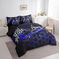 thumbnail image 2 of Erosebridal Speed Sports Car Bedding Comforter Set for Kids Boys, Neon Blue Honeycomb King Bedding Sets, Black Reversible, 7-Piece, 2 of 6