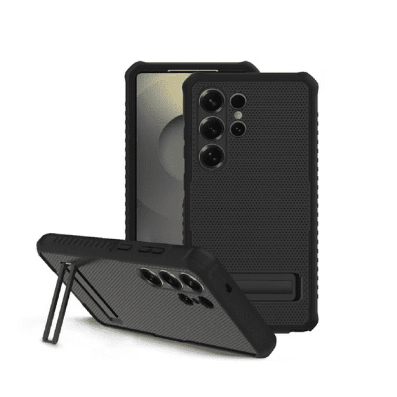Restored onn. WIA25U36010074 Rugged Phone Case with Built-In Kickstand for Samsung Galaxy S25 Ultra - Black (Refurbished)