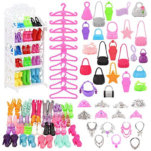 Barwa Fashion Closet Wardrobe 42 Pcs Doll Clothes Sets For 115 Inch Doll  With 5 Pack Dresses Clothes 37 Pcs Different Shoes Hanger Necklace Doll 