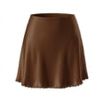 thumbnail image 2 of ClodeEU Womens High Waist Satin A-Line Skirt,Elegant Silky Satin Mini Skirt with Lace Trim Brown,Womens Plus M, 2 of 5