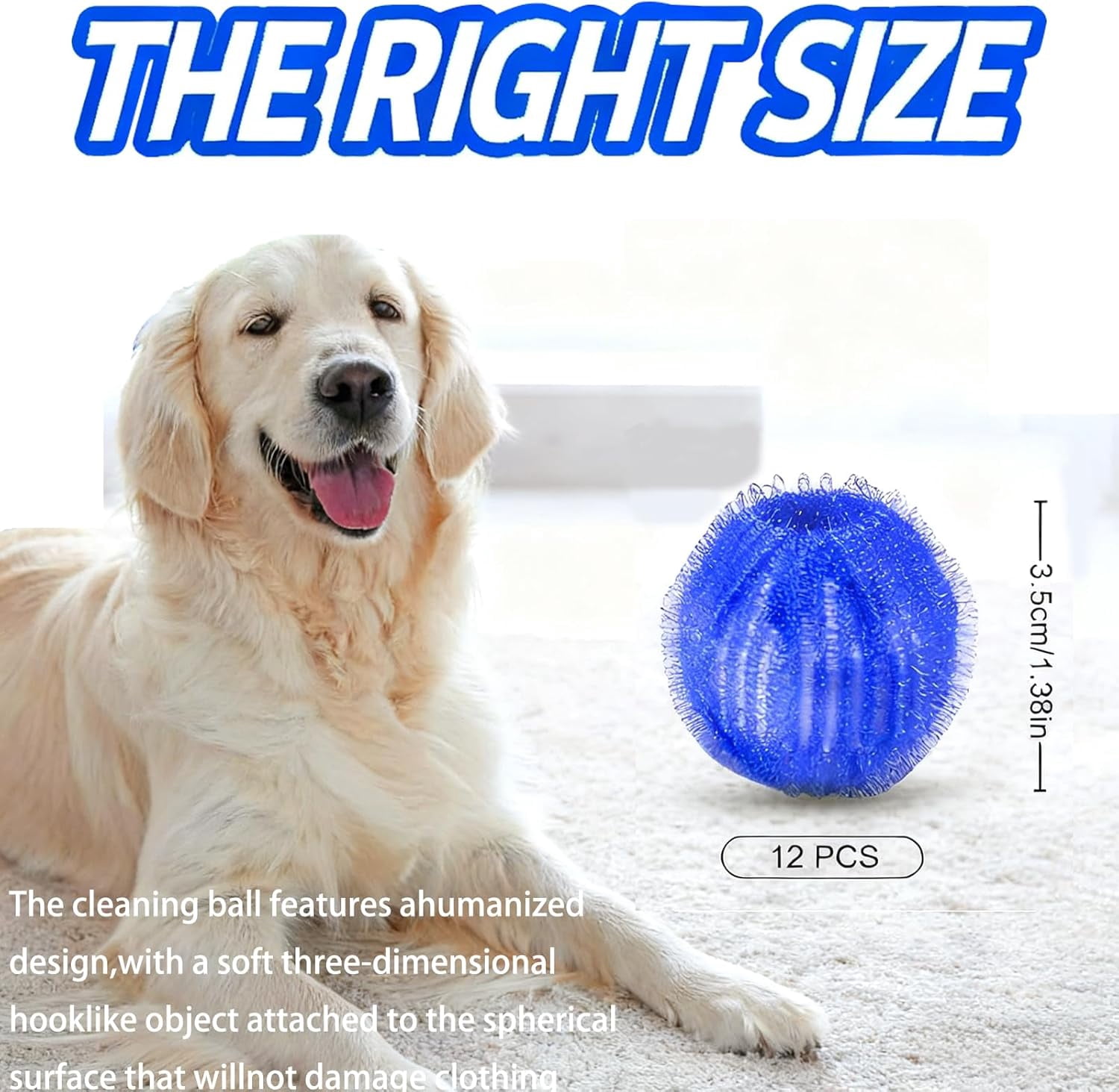 12Pcs Reusable Pet Hair Remover Balls for Laundry - Washing Machine Hair Catcher, Microfiber Dog Cat Lint Removal, Royal Blue Dryer Balls Safe on Fabric