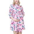 thumbnail image 1 of Wangsaura Maternity Robe, Flower Print V-neck Nightgown with Belt, Pocket, 1 of 10
