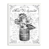 Stupell Industries Anemone Flower French Text Fancy Floral Border Graphic Art Unframed Art Print Wall Art, Design by Lettered and Lined