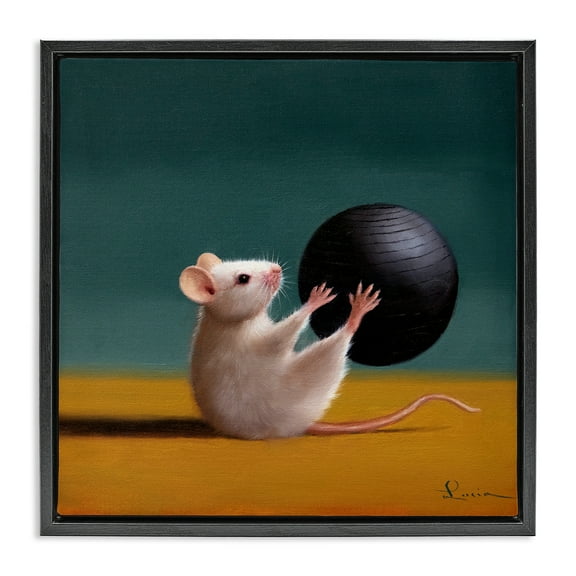 Stupell Industries Mouse with Exercise Ball Animals & Insects Painting Black Floater Framed Canvas Art Print Wall Art, 18 x 18