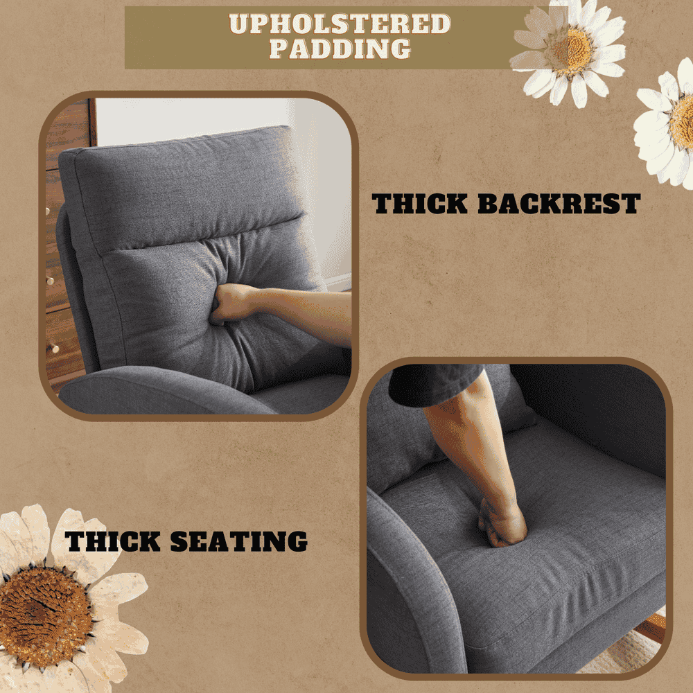 GVN Bedroom Rocking Chair Rocking Chairs & Gliders,Grey Linen Rocking Chair Nursery With Thick Headrest, Modern Nursing Rocker Glider With Curved Armrest