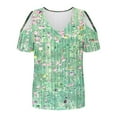 thumbnail image 5 of Women's Summer Trendy Tops Floral Printed Cold Shoulder Tunic Tee Shirt V Neck Short Sleeve Casual Blouses Beach Outfits (XL, Green 03), 5 of 7