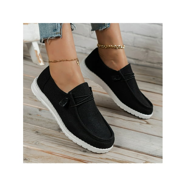 Oucaili Zapatos mocasines de mujer Zapatos anchos sin cordones Zapatos planos con estampado de leopardo Zapatillas de deporte informales de lona