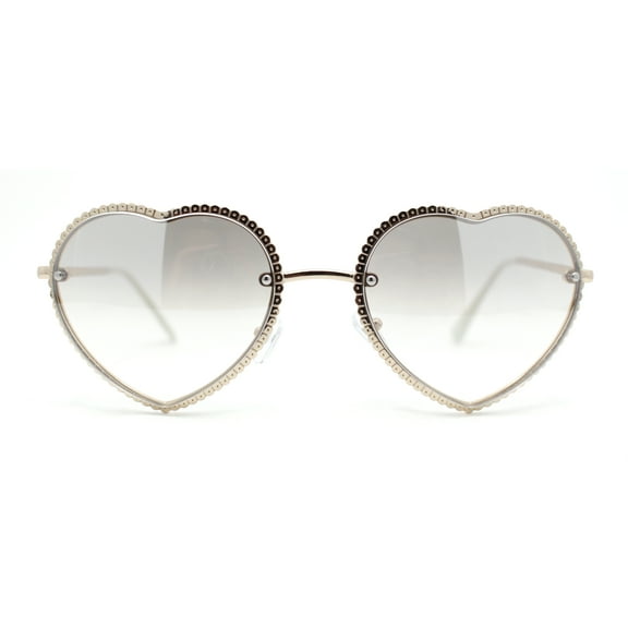 Womens Metal Race Jewel Trim Rimless Heart Shape Hippie Sunglasses Gold - Clear