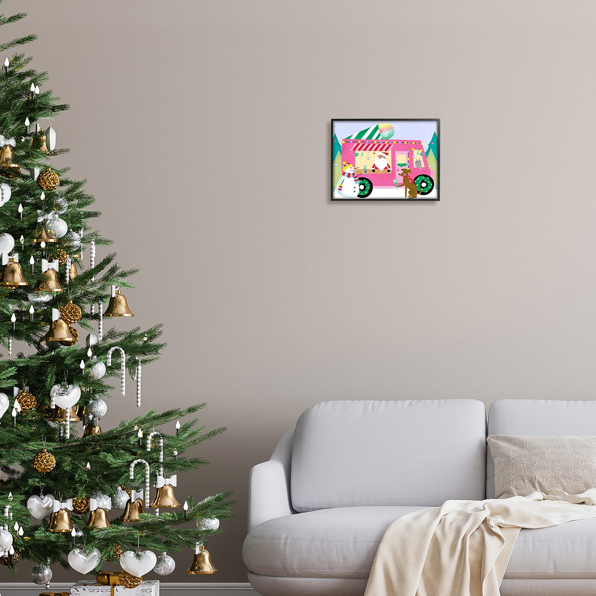 Santa Claus Serving Snow Cones Whimsical Design Transportation Graphic Art Framed Art Print Wall Art