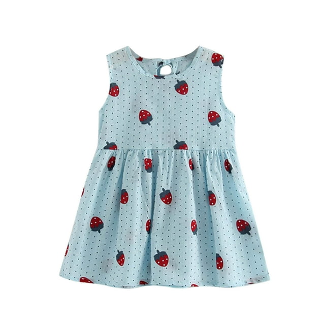 WEIYLL Robes pour Filles Fraise Sans Manches Enfants Robe Bleue Vêtements 4-5 Ans