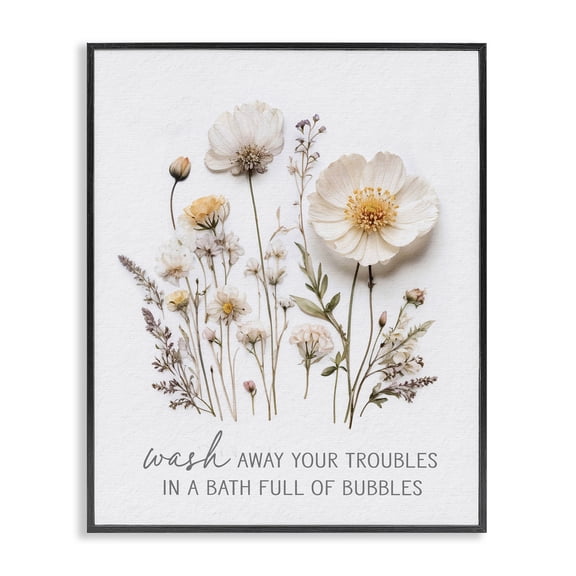 Pressed Flowers Wash Away Troubles Black Framed Giclee Art, design by Lettered and Lined