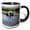 Black/White, variant on 3drose, Large White Egret Flying on the Coast, 11oz Mug