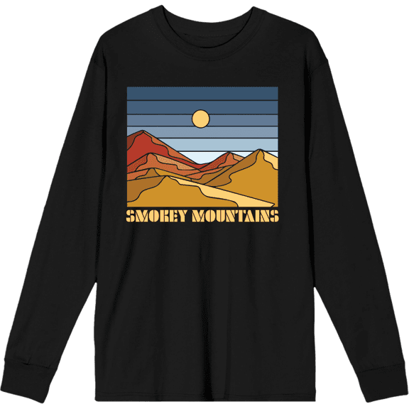 Adventure Society Smokey Mountains Black Adult Crew Neck Long Sleeve Tee-Medium
