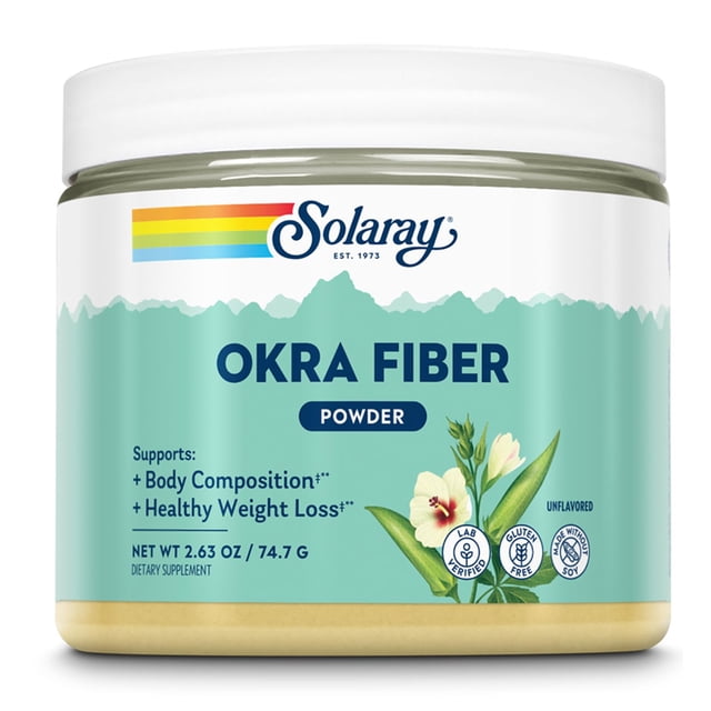 Suplemento de fibra SOLARAY, fibra de okra en polvo, 75 g, 30 porciones