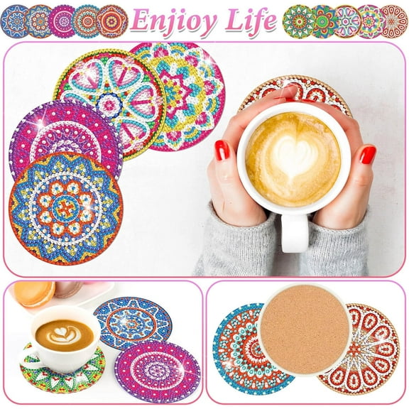 10 Pcs Diamond Painting Coasters with Holder,DIY Datura flower Life Coaster Diamond Art Kitsfor Beginners, Adults Small Diamond Painting Kit Art Craft Supplies