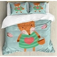 thumbnail image 1 of Fox Duvet Cover Set Queen Size, Nursery Themed Illustration of Animal with Dress and Bow, Decorative 3 Piece Bedding Set with 2 Pillow Shams, Pale Cadet Blue and Multicolor, by Ambesonne, 1 of 3