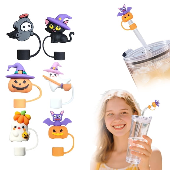 FENGGHAO Halloween Straw Toppers With Cute Pumpkin Design, Reusable Straw Cover For 40oz Tumblers, Halloween Accessories And Cup Decoration For Parties, Portable Orange Straw Cap