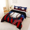 thumbnail image 2 of Manfei Baseball Queen Comforter Set,Rustic Usa Flag Comforter Sets Queen,Red Black Stripes Decor,Black Reversible,3pcs,1 Comforter and 2 Pillowcases, 2 of 7