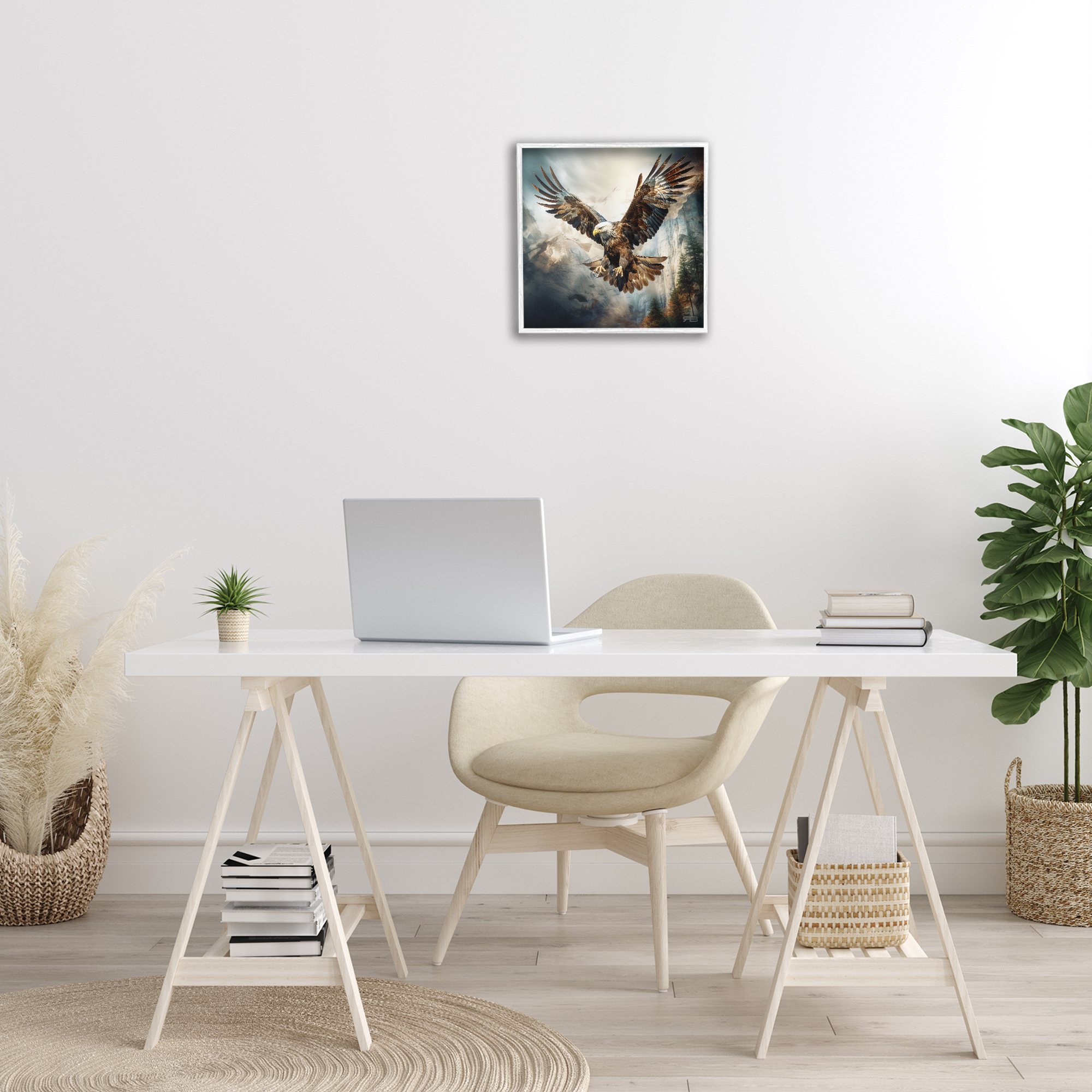 Stupell Industries Intense Eagle Spreading Wings Animals & Insects Painting White Framed Art Print Wall Art, 17 x 17