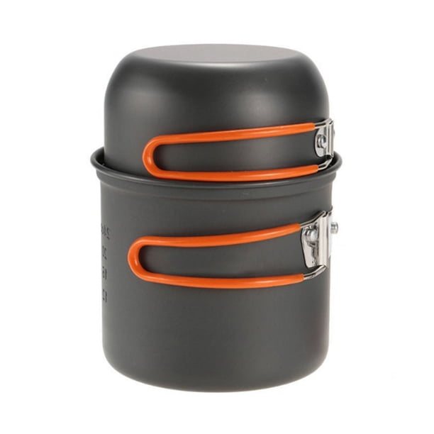 Sonducket Olla para acampar, utensilios de cocina para mochileros al aire libre, vajilla con mango plegable portátil para Picnic, utensilio de Kits de desorden para acampar Naranja