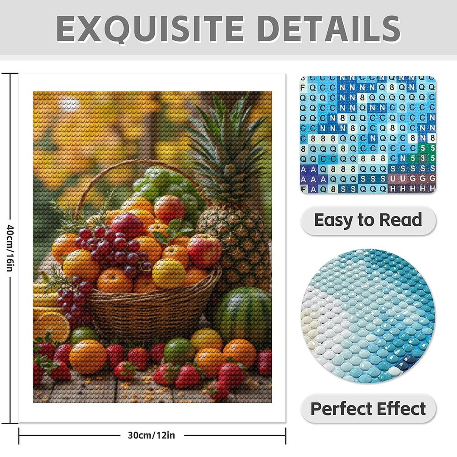 Diamond Art Kits for Adults - 5d Fruit Basket Pineapple Grapes Strawberries Diamond Painting for Adults, Diamond Art for Adults Beginners, Diamond Painting Kits for Adults for Home Wall Decor
