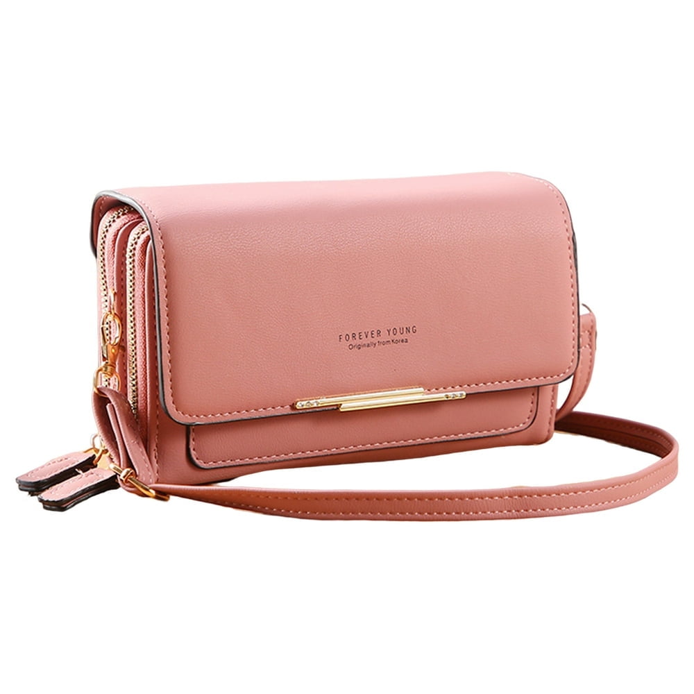 Women Crossbody Bag Multi pockets Zipper Faux Leather Large Capacity Pocket Solid Color Mobile Phone Clutch Bag Purse Wallet Daily Use
