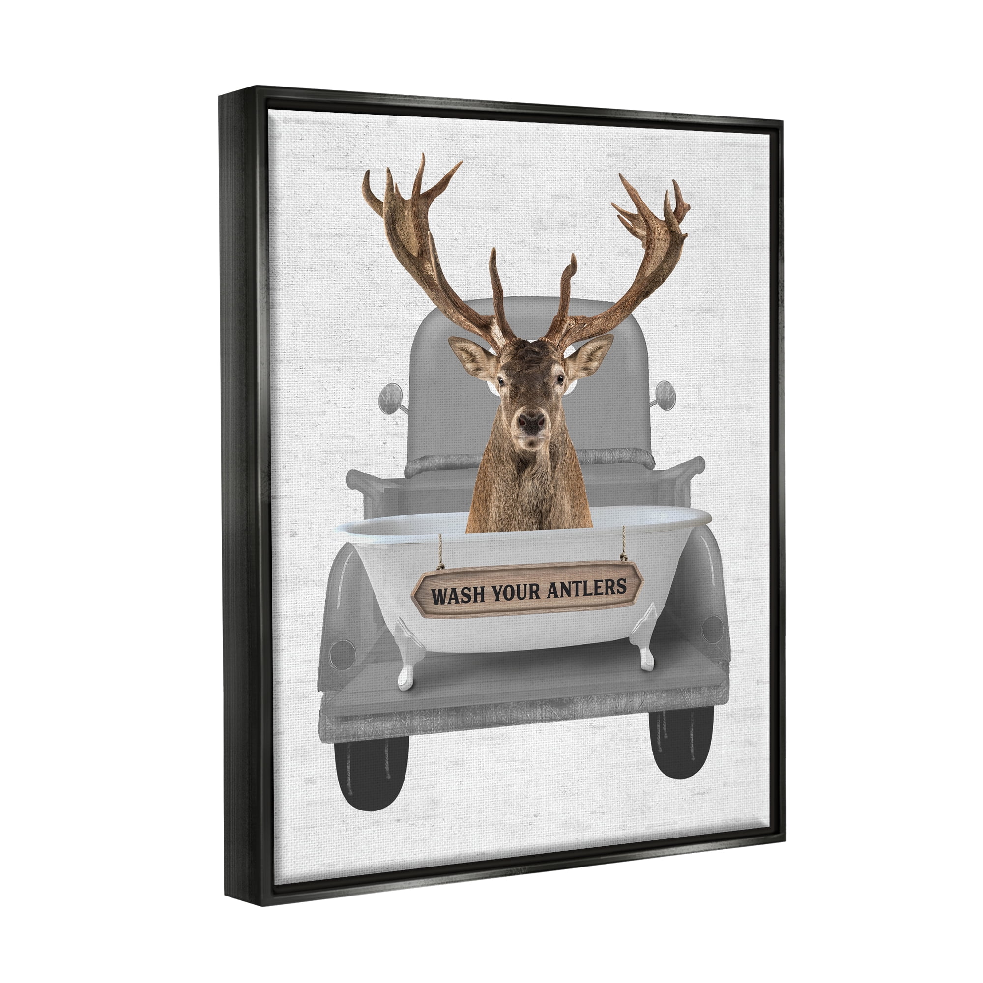 Stupell Industries Wash Your Antlers Deer Animals & Insects Painting Black Floater Framed Art Print Wall Art, 25 x 31