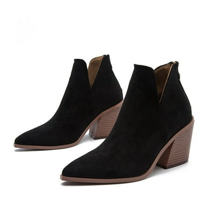 

YOTAMI Women s Boots High Heel Shoes Winter Warm Snake Pattern Fashion Slip-on Pointed Toe Casual Solid Color Ankle Boots Workwear Black