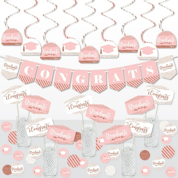 Big Dot of Happiness Rose Gold Grad - Graduation Party Supplies Decoration Kit - Decor Galore Party Pack - 51 Pieces