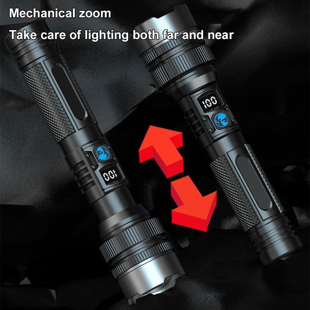 2-in-1 Strong Flashlight , LED Rechargeable Flashlights, IPX7 Waterproof Flashlights, 2-in-1 High Lumens, Power Bank and Digital Display, Suitable Outdoor Camping