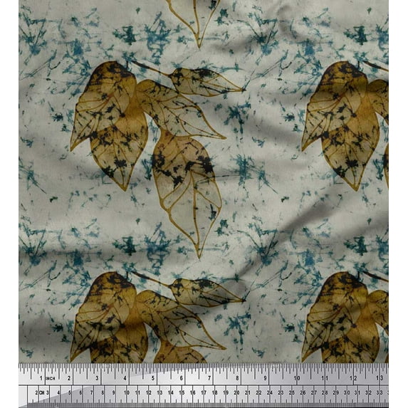 Soimoi Satin Silk Fabric Leaves & Texture Print Fabric by the Yard 42 Inch Wide