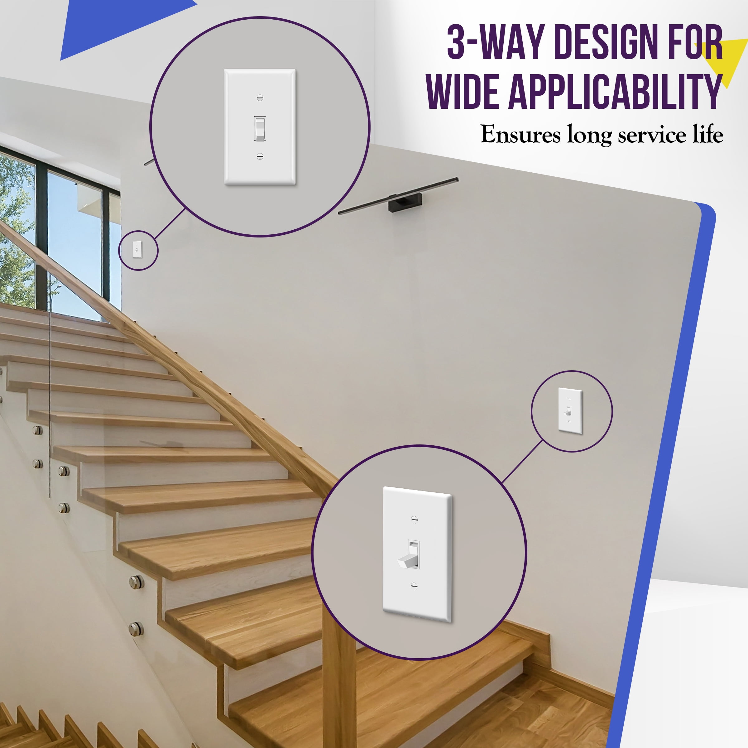 ENERLITES Toggle Light Switch, 3-Way or Single Pole, 15A 120-277V, Grounding Screw, Residential Grade, UL Listed, 83150-W-5PCS, White (5 Pack)