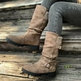 thumbnail image 4 of Dasayo Yellow Womans Boots Mid-Calf Slouch Motorcycle Buckles Western Round Toe Boots Ladies Shoes 39, 4 of 8