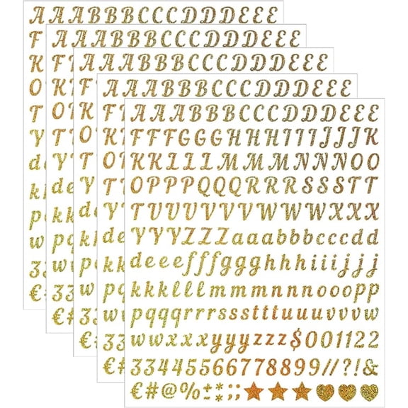 Letter Sticker Small Number Self Adhesive Golden 5 Sheets