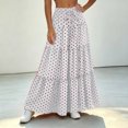 thumbnail image 2 of Women Polka Dot Midi Skirt Large Ruffle Hem Tie Waist A Line Flowy Casual Skirt with Drawstring for Daily Wear Pink XL(XL), 2 of 7