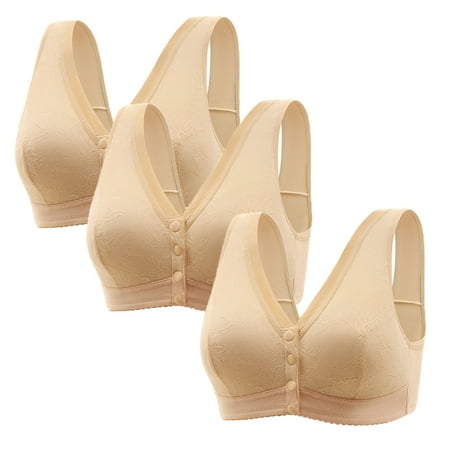 Huuilaibazoo 3 Pack Daisy Bras for Older Women Front Closure Push Up Wireless Bralette Full Coverage Lightly Bra