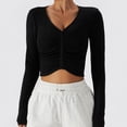 thumbnail image 4 of Top de entrenamiento con pliegues delanteros Cuello en V Color puro Manga larga Slim Fit Casual Camiseta transpirable Negro 8/S, 4 of 7