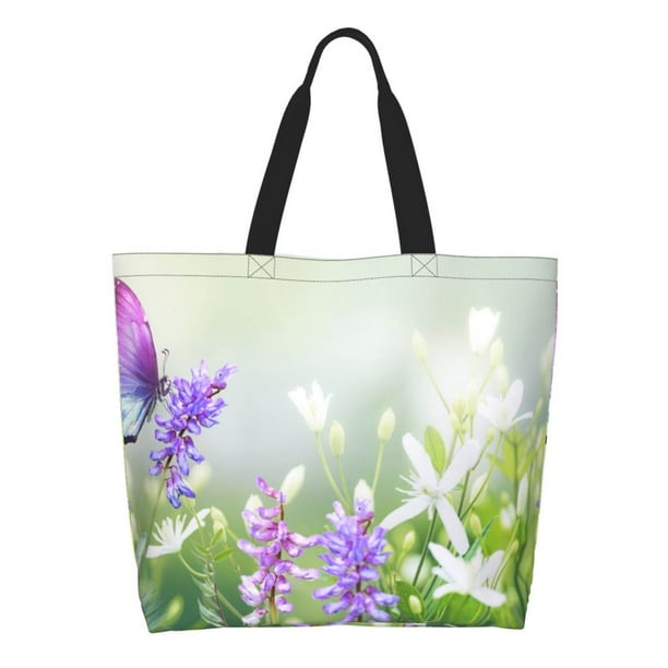 Balery Purple Butterfly On Wild Bolsa Tote Estilo Estético con Cremalleras, Bolsa de Hombro, Bolsa de Compras Grande y Plegable