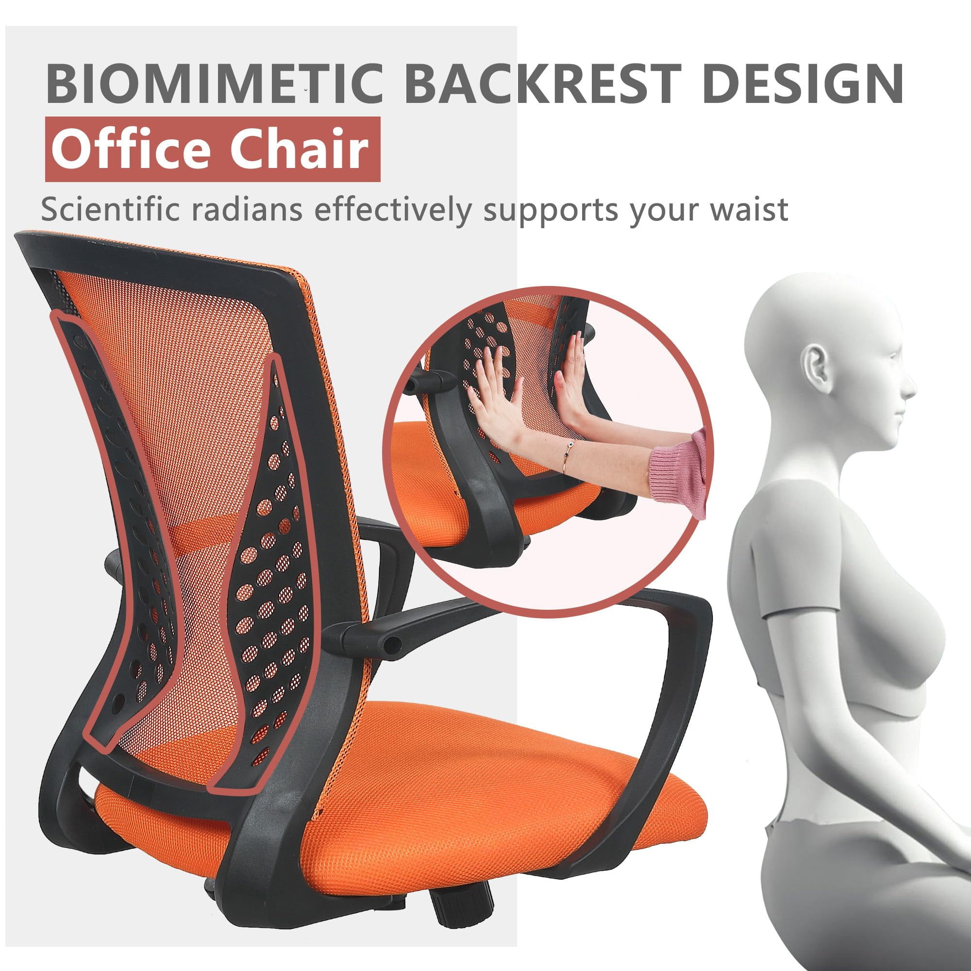 YRLLENSDAN Mesh Office Chair with Wheels Conference Room Chair Mesh Computer Chair for Adults 250lb Rolling Desk Chair with Arms Study Chair Adjustable Height,Orange