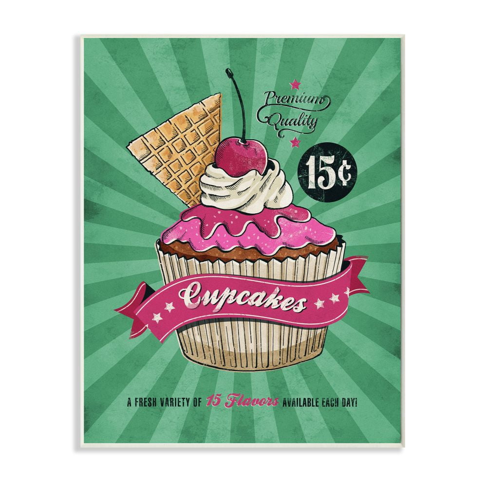 Stupell Industries Cupcakes Vintage Comic Book Green Pink Design Wall Plaque by Ester Kay