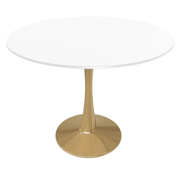 Pemberly Row 40" Round Dining Table Gold Steel Base in White