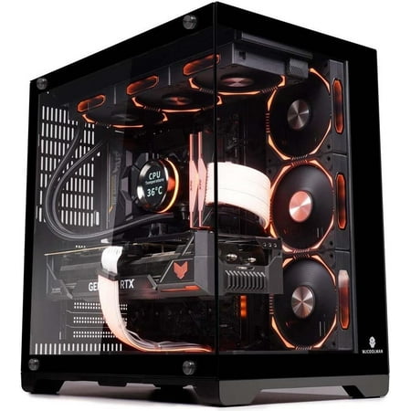 WJCOOLMAN Lonely Warrior PRO Black Computer Case Panoramic Version 2 Sides Transparent Glass Gaming Chassis Support 10 Fan Positions 360 AIO Support ATX/M-ATX Gming Case High-Airflow Design