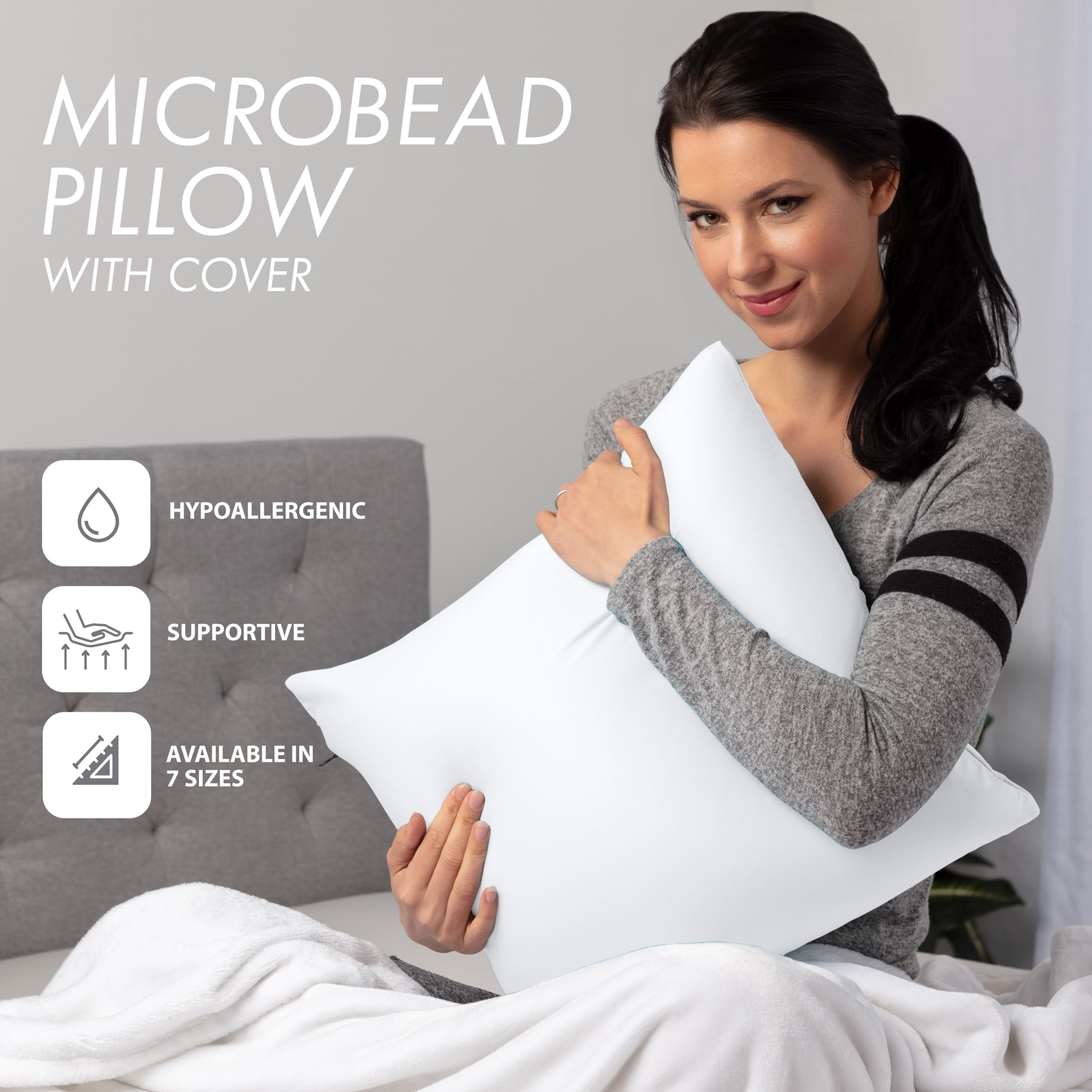 24" x 24" Throw Pillow – White: 1 PCS Luxurious Premium Microbead Pillow With 85/15 Nylon/Spandex Fabric. Forever Fluffy, Outstanding Beauty & Support. Silky, Soft & Beyond Comfortable